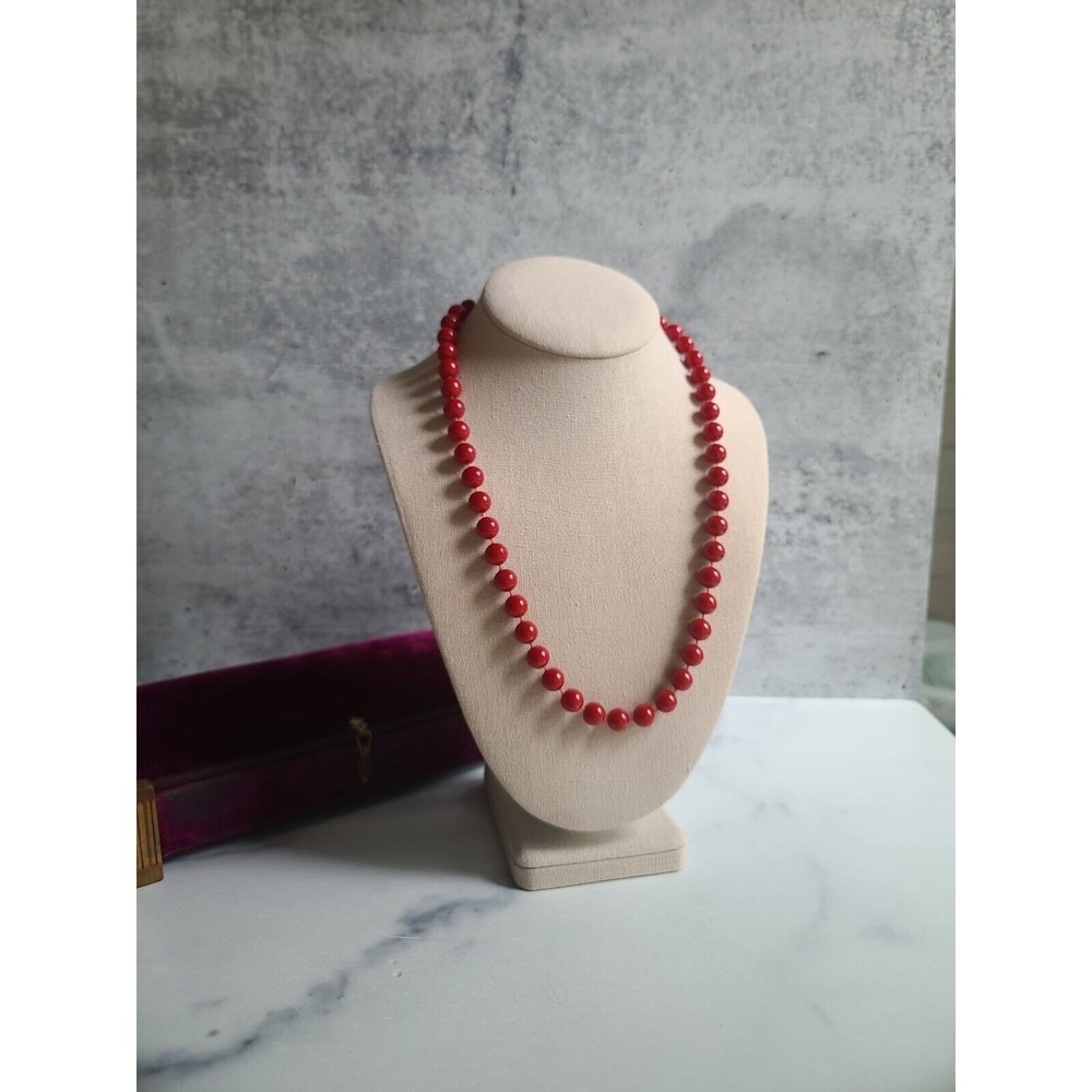 Vintage Cherry Red Plastic Beaded Necklace - Picture 1 of 9